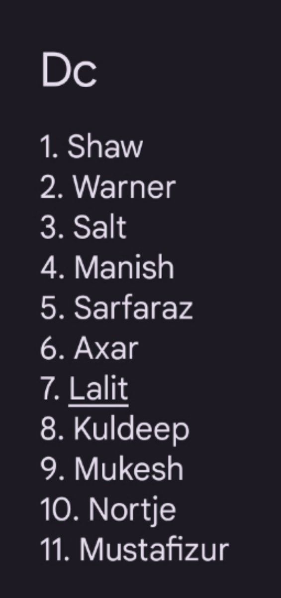 sreenadh_p's tweet photo. @DelhiCapitals Play Nortje,Fizz and a good wk Batsman (Salt). Congrats, you don't have a good finisher https://t.co/Ny9on2SGFA