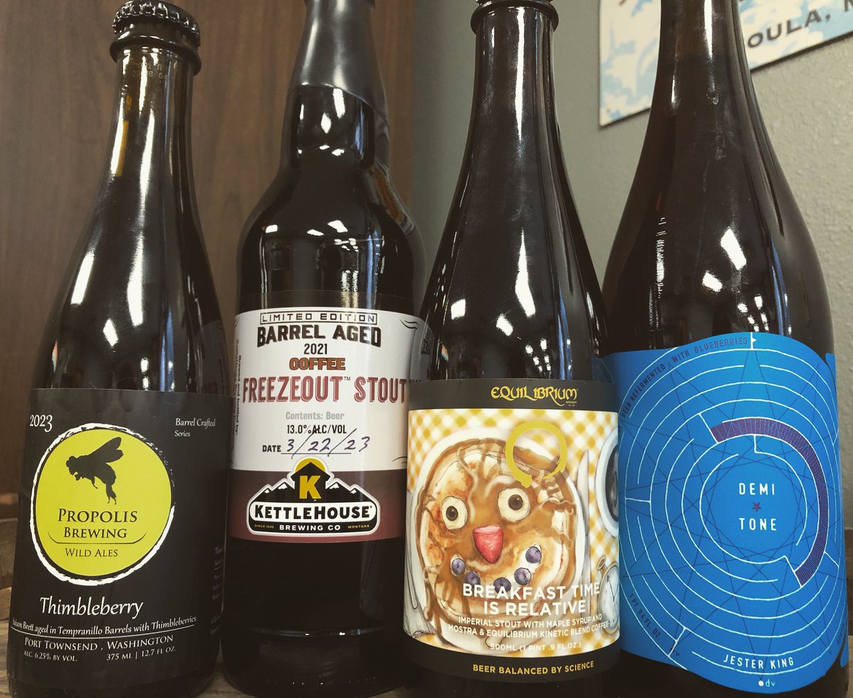 SulaBigHead1's tweet image. New offerings in the shop from @eqbrewery Breakfast Time is Relative #pastrystout @jesterkingbrewery Demitone #farmhouse #blueberry @kettlehouse Freezeout #coffee #imperialstout @propolisbrewing Thimbleberry #saison #brettanomyces #missoula #beerstore #bottleshop #montana