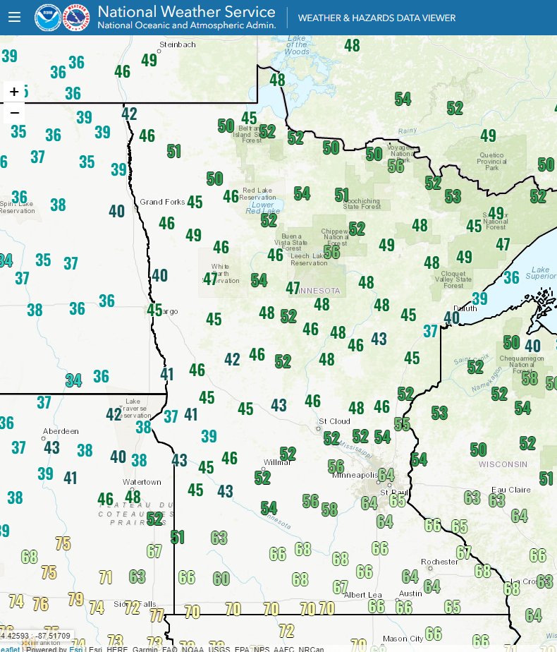 NWS Twin Cities on Twitter "High temperatures today ranged from the