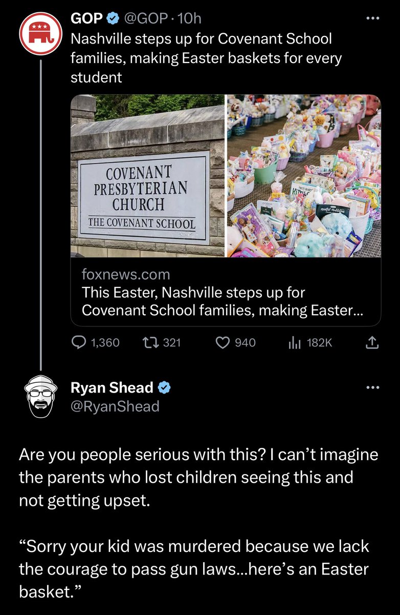 Nashville and America deserve more than some Easter baskets in response to school shootings. 

Don’t you think? 

#NashvilleCovenantSchool #GunControlNow