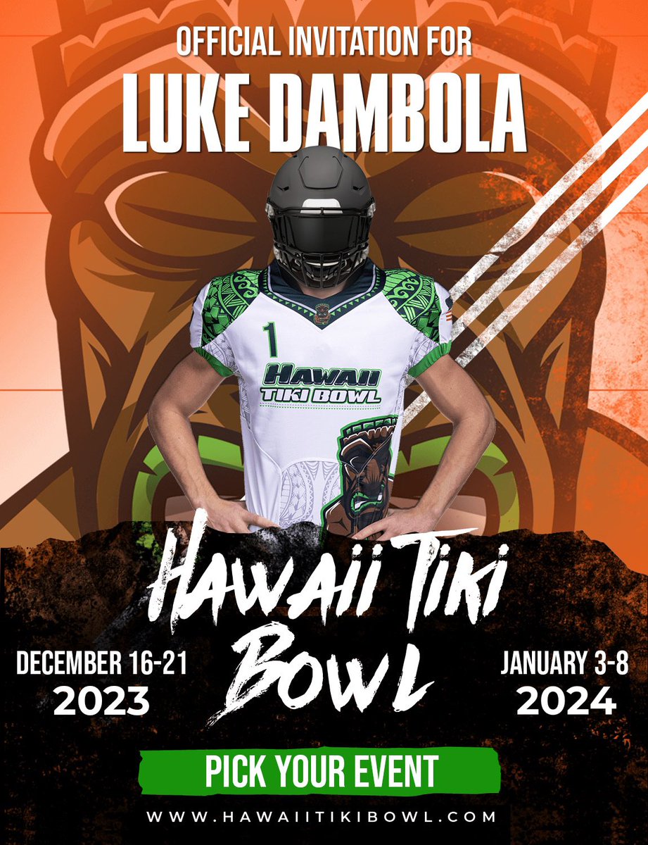 DambolaLuke's tweet photo. Blessed to have received an invite to @HawaiiTikiBowl 
 @Acioffi06 @CoachKunyz  @CoachKubik https://t.co/fKMBT0JQqp