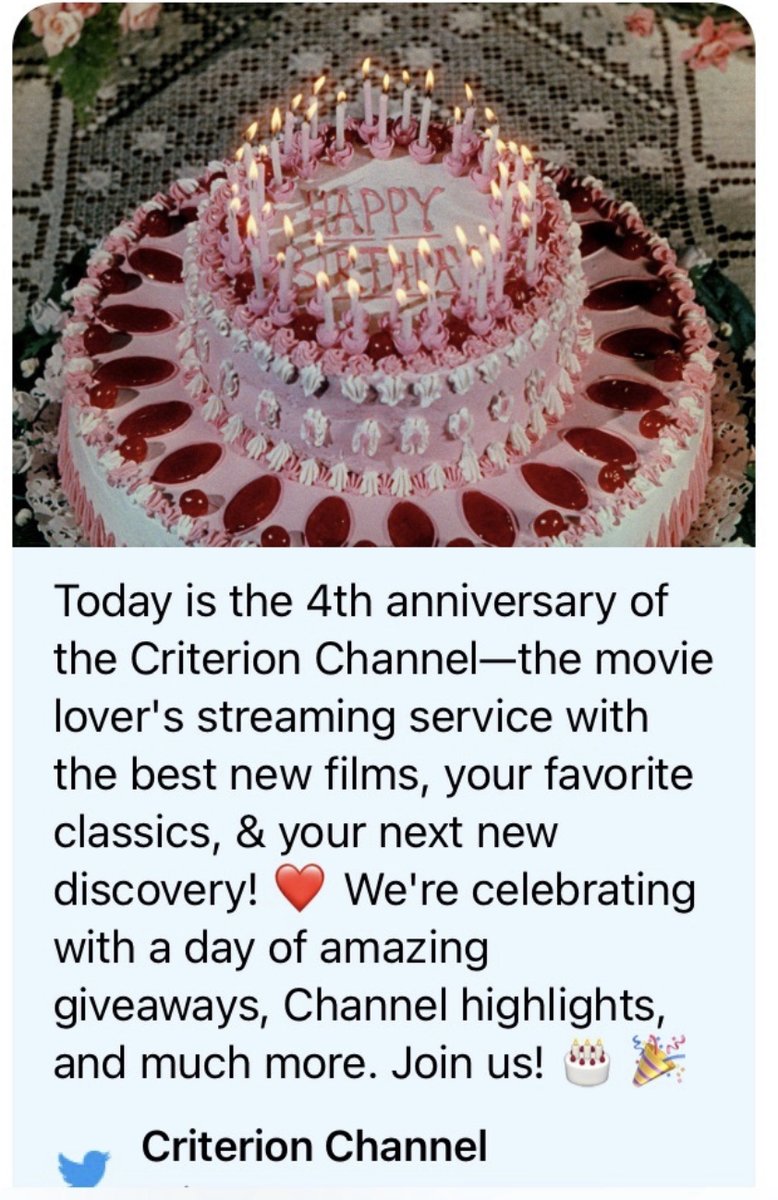 Happy 4th Anniversary to the @criterionchannl , the best streaming service around for film nuts like me, or anyone wanting to do a deep dive into cinema greats!! Congratulations guys!! And Thank you!