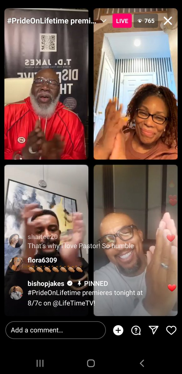 Great IG Live with @BishopJakes #bishoptdjakes #PrideOnLifetime #movie #EasterSunday @nephewtommy #stephaniemills #jaimemcallica