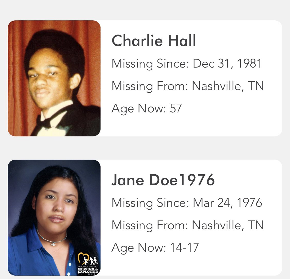 Chloe_DXM's tweet photo. There are currently 10 children missing from #Nashville #Tennessee. All have been missing for at least a month, some for decades. https://t.co/TRCfUSz60O