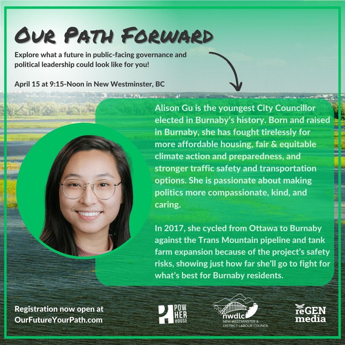 nwdlc's tweet photo. Very excited to be featuring Burnaby City Councillor Alsion Gu @go4gu #OurPathForward Saturday morning April 15th at the Anvil Centre. Join us for this important discussion on inclusion, diversity and caring leadership in our communities! Register here: https://t.co/V8HTnQDux2 https://t.co/i933GKZ8KU