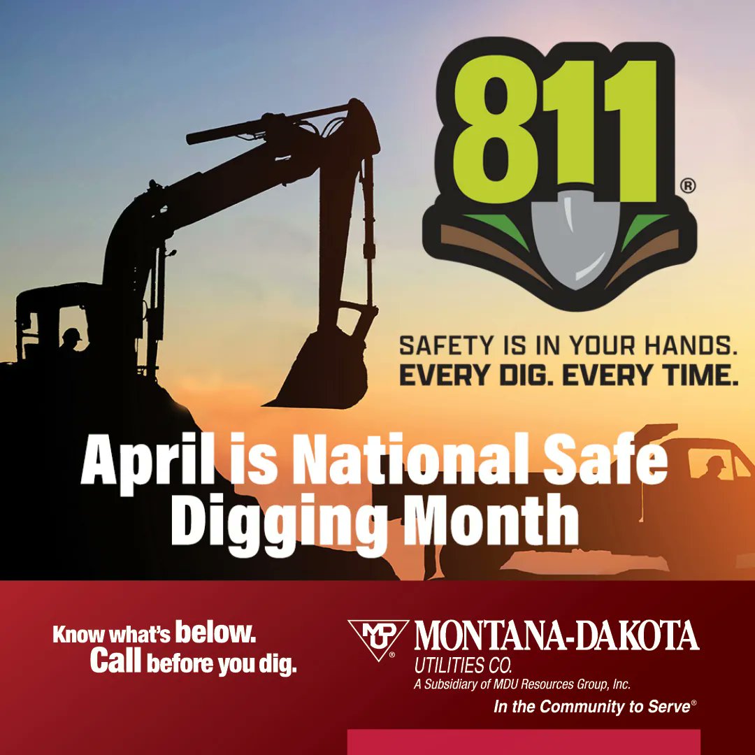 MontanaDakota's tweet image. 👷‍♀️  Since 2008, National Safe Digging Month has been observed every April to remind everyone, homeowners and professionals alike, to keep communities safe by contacting  #811BeforeYouDig. 👷‍♂️  buff.ly/3K4QNm6.
#SafetyIsInYourHands
#EveryDigEveryTime
#Call811