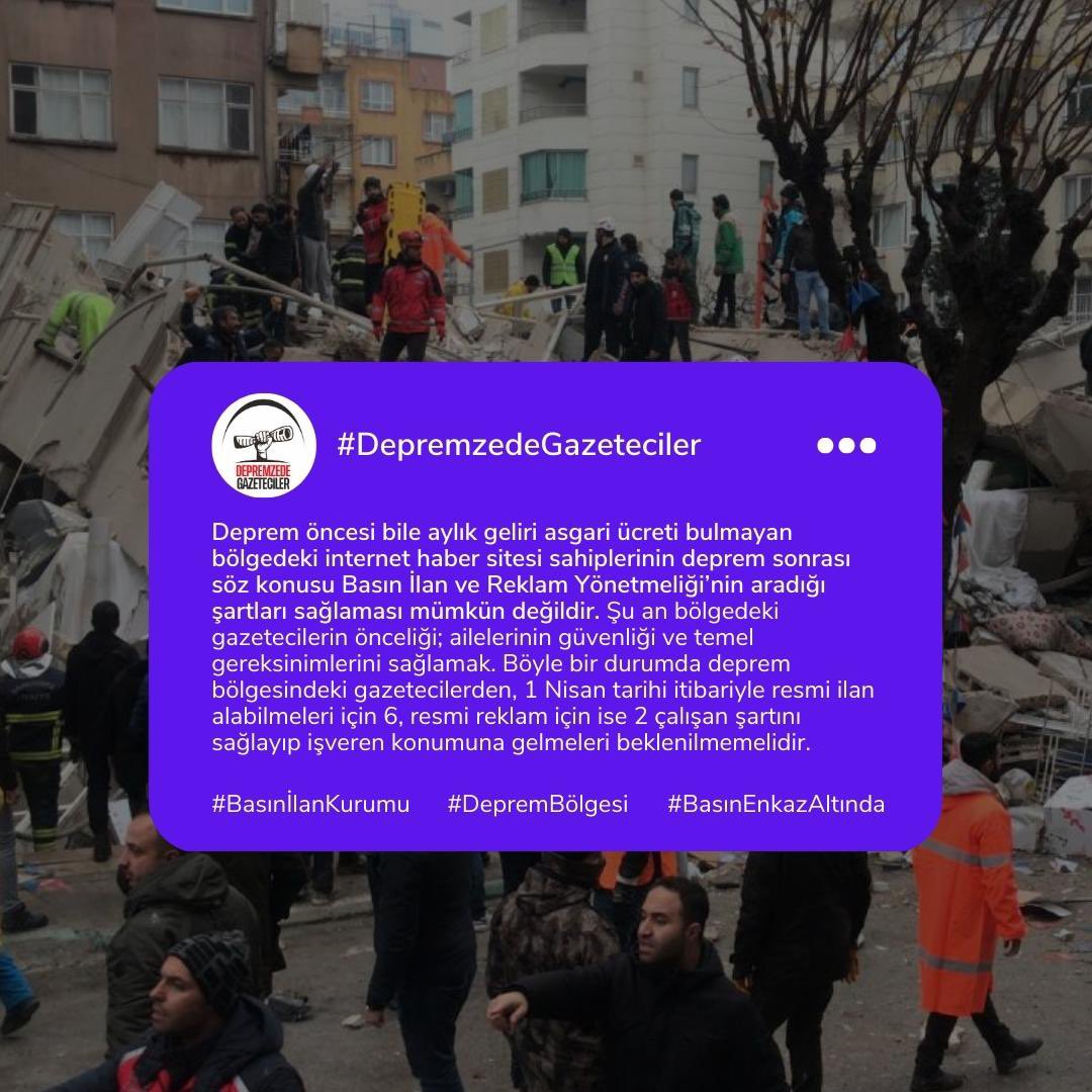 Depremzede gazeteciler teşvik ve destek bekliyoruz.
<a href="/RTErdogan/">Recep Tayyip Erdoğan</a> <a href="/tcbestepe/">T.C. Cumhurbaşkanlığı</a> <a href="/basinilankurumu/">Basın İlan Kurumu</a> <a href="/caviterkilinc/">Cavit ERKILINÇ</a> <a href="/fahrettinaltun/">Fahrettin Altun</a> <a href="/mahirunal/">Mahir Ünal 🇹🇷</a> #depremzedegazeteciler #basınenkazaltında #BasınİlanKurumu #deprembolgesi
 #Kahramanmaras