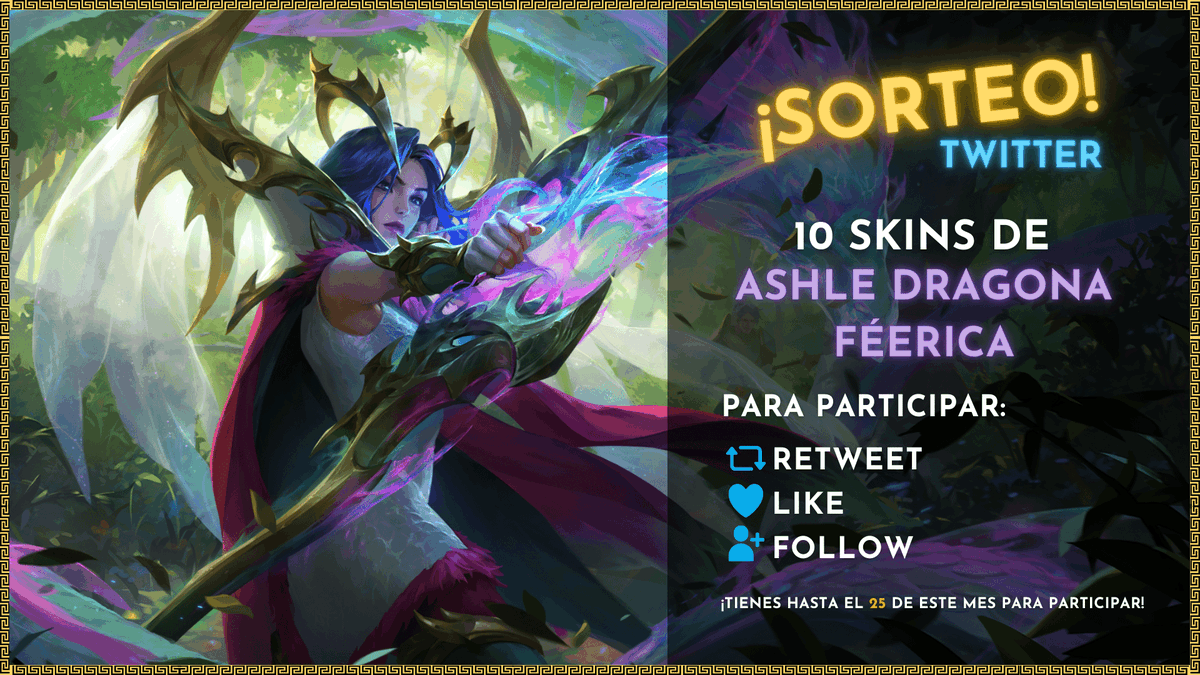 shuygames's tweet photo. ✨SORTEO ASHE FEERICA TWITTER

Voy a sortear 10 skins de ASHE en #LoR gracias al #LeaguePartner 

Para participar solo debes seguirme, así como también dar retweet y like a esta publicación.
⚠ Tienen hasta el 25 de este mes para participar. 

¡Mucha suerte a todos! 👍 https://t.co/TZMmViwd0Y