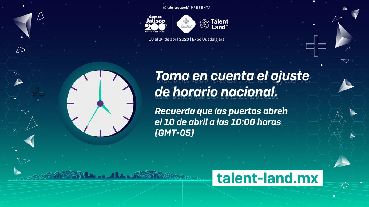 TalentLand_MX's tweet photo. ¡Qué no se te pase ningún detalle de #JaliscoTalentLand2023! Recuerda que el encuentro más grande de latinoamérica abrirá sus puertas este 10 de abril en punto de las 10:00 horas (GMT-05).

Consulta la agenda y más detalles en https://t.co/j12MGGrZC1 

#TLand2023 #IMakeTalent https://t.co/wBY6poYxn6