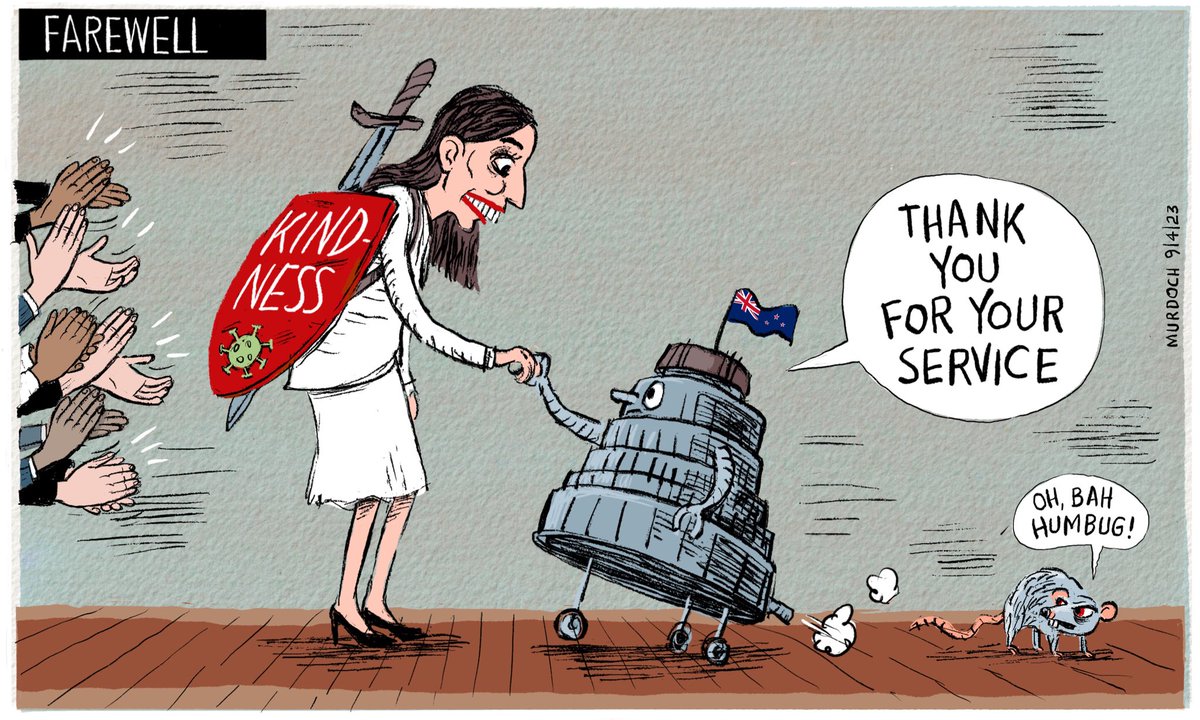 ‘It takes courage to be kind’ 
- Maya Angelou
A farewell to Jacinda Arden.
My <a href="/SundayStarTimes/">Sunday Star-Times</a> <a href="/NZStuff/">Stuff</a> #cartoon #nzpol #JacindaArdern