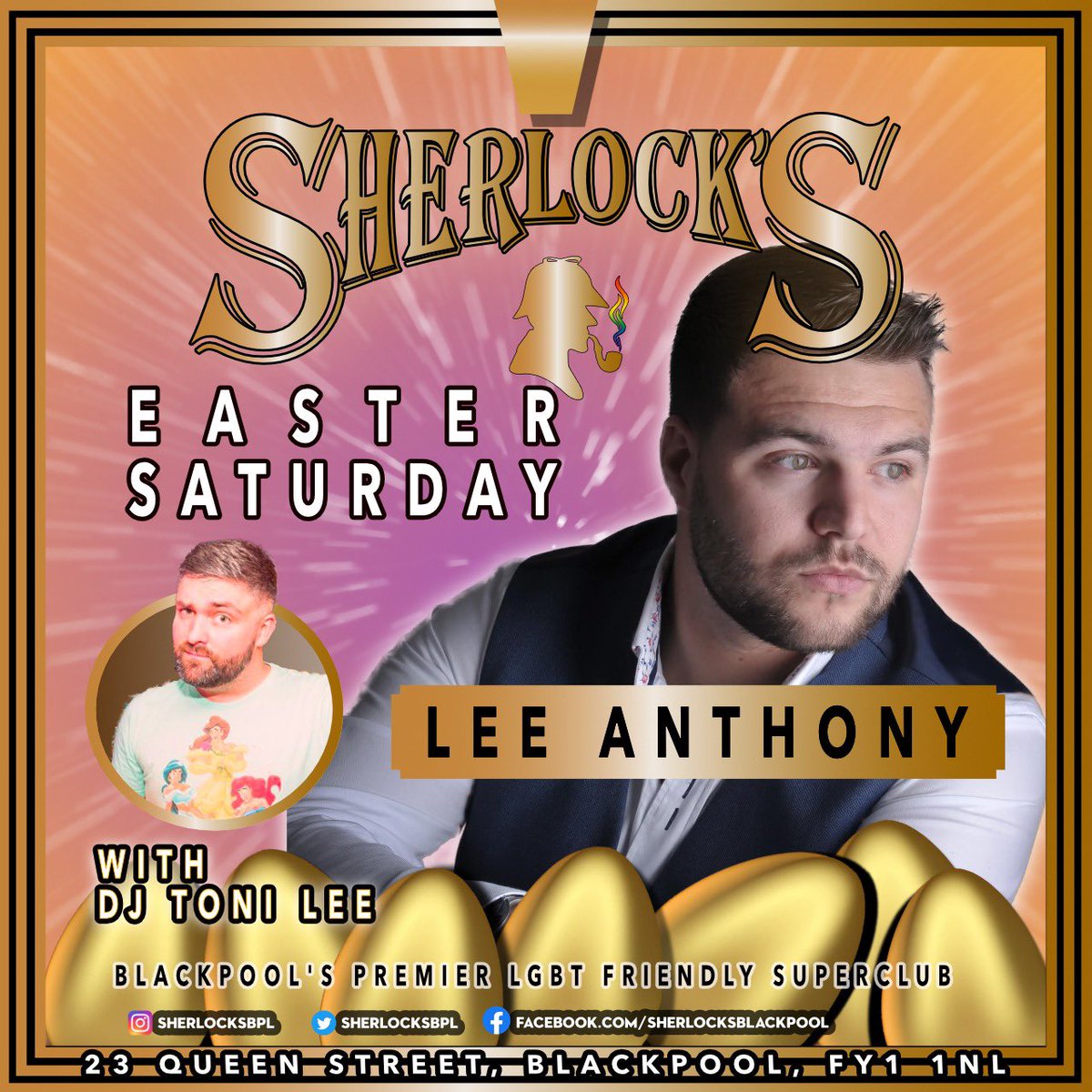 Tonight! Vocalist @Leemobey takes the Sherlocks stage, with all your favourite tunes and banter from <a href="/DjToniLeemcr/">ToniLee</a> 
#EasterWeekend #blackpool