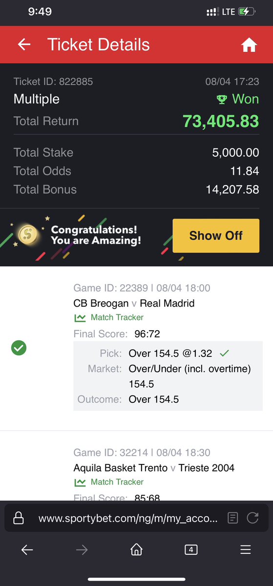 Martzboy's tweet photo. @Ekitipikin Meant the game halfway gone but good for me. THANK https://t.co/jLPpTQZD6T