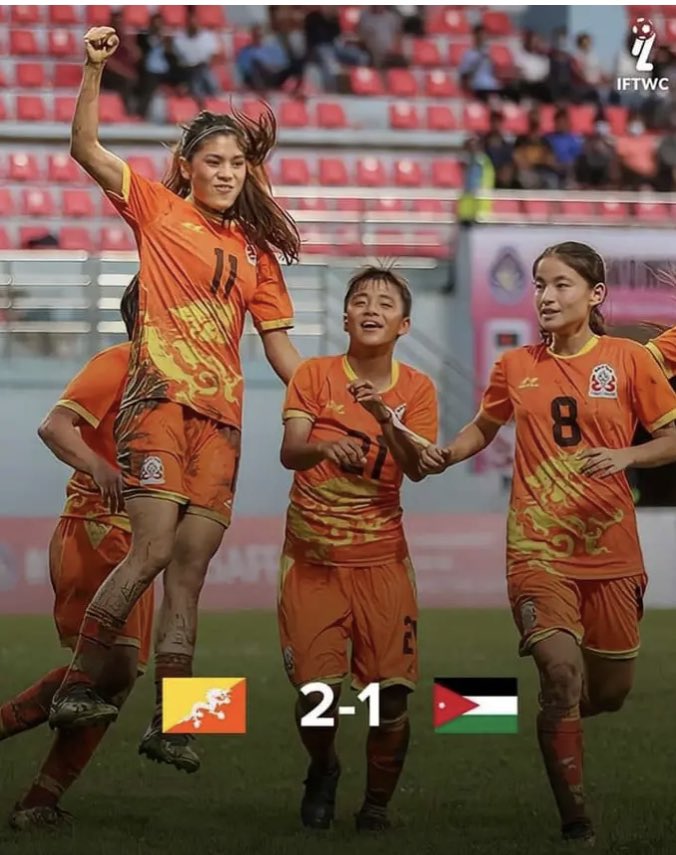paul_c_watson's tweet photo. Huge win for Bhutan’s women 2-1 over Jordan who are ranked 110 places higher in the FIFA Rankings. Bhutan’s women’s national team only entered its first international competition in 2010 and now have 5 wins to their name. https://t.co/SbB7eMuzw4