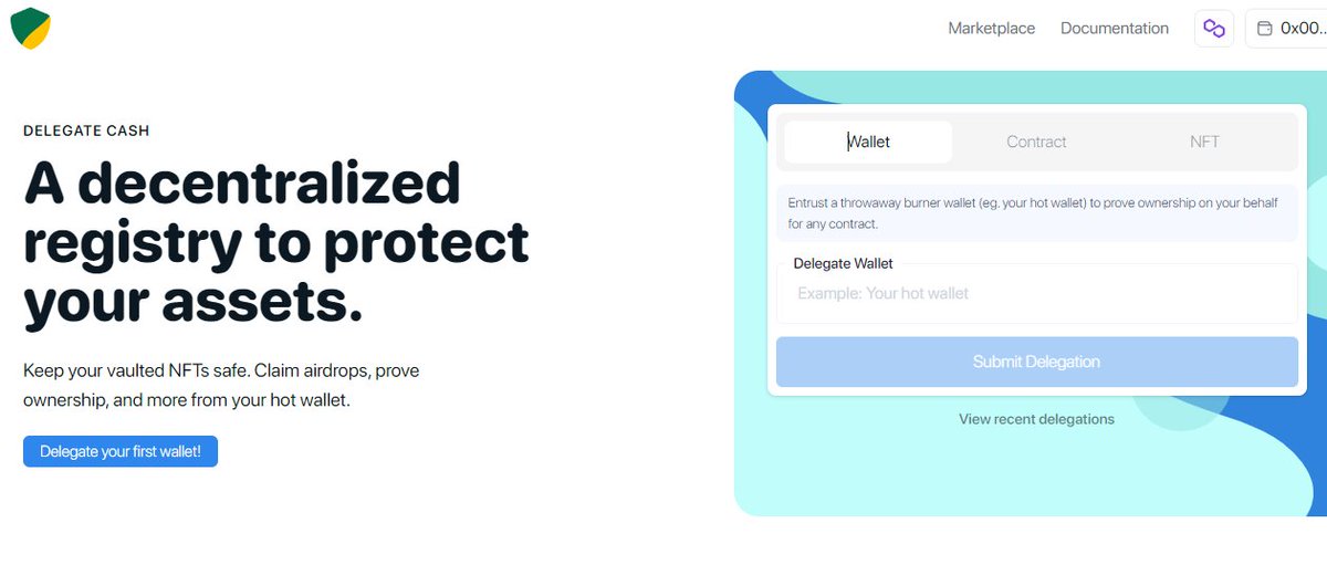 abracadrop's tweet image. Ahora tenemos tres opciones:

🔹Delegar todos los assets
🔹Delegar un contrato en específico
🔹Delegar un NFT en específico

En el ejemplo vamos a elegir la primera opción:  

En el campo vacío introduciremos la billetera a la que delegaremos (hot wallet, donde reclamarás cosas).