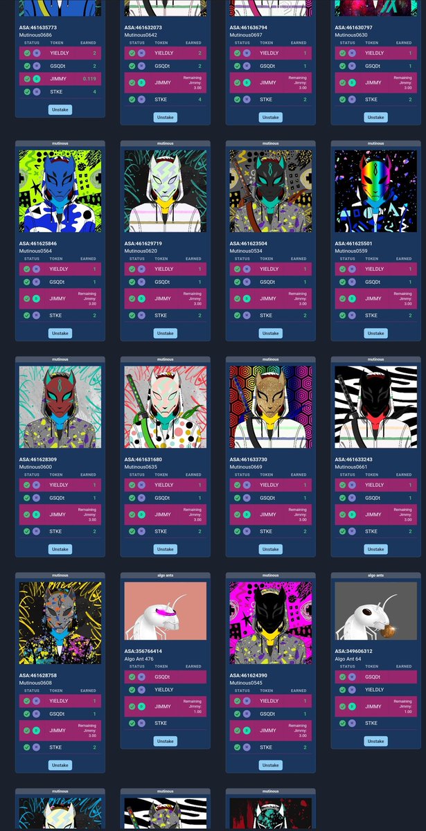 If you aren't staking your <a href="/Algo_Ants/">Ants.algo</a> and your <a href="/MutinousNFT/">Mutinous.algo</a> on the <a href="/JimCoinASA/">The Real Jim</a> app, you're missing out!

#AlgorandNFTs #algofam