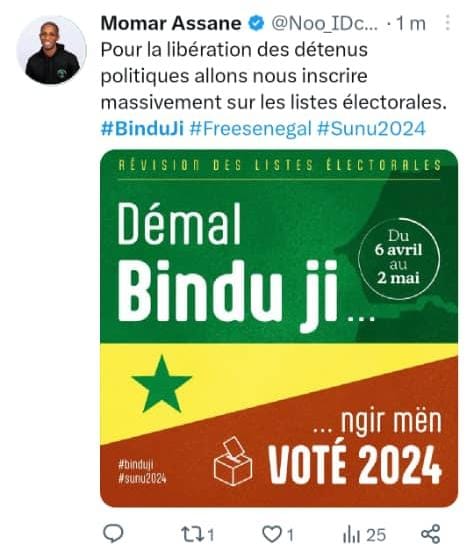 NBorso's tweet photo. #Senegal #Right_To_vote #Updates

🔴 Mouvement impressionnant à travers le pays et sa diaspora pour motiver citoyennes et citoyens à s'inscrire sur les listes électorales qui sont en procédure de révision du 06 avril au 02 mai 2023.

A suivre ensemble sous la protection divine 🙂 https://t.co/rmUYGdOLBZ