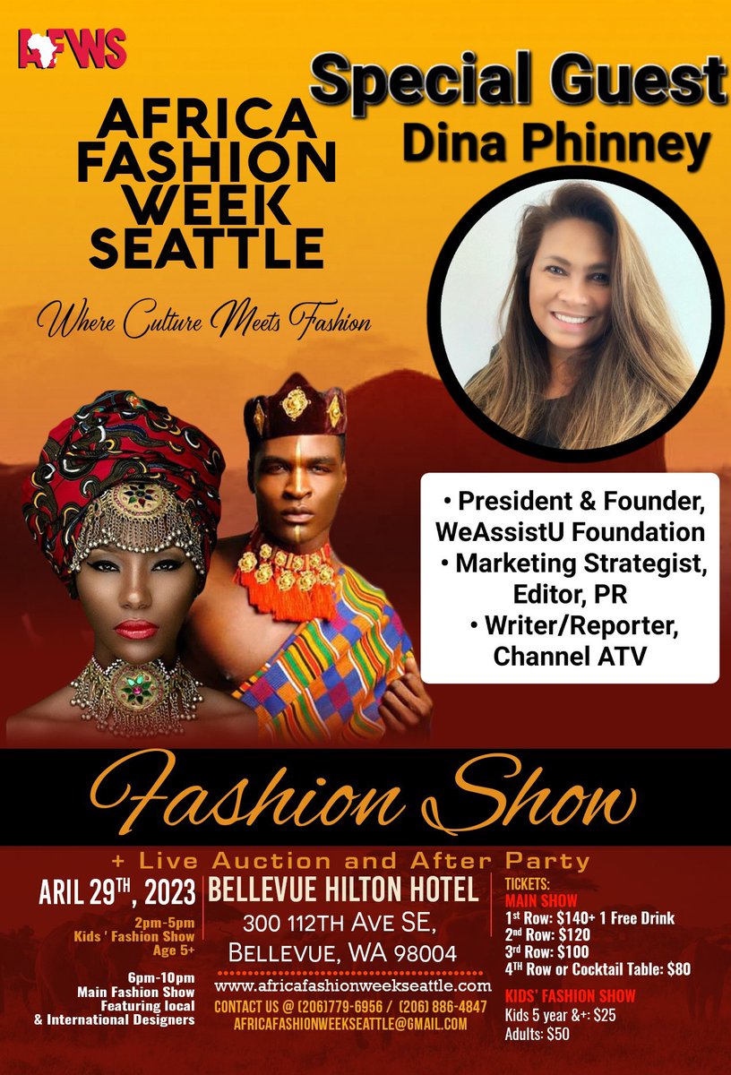 dinainseattle's tweet photo. Let’s support #AfricaFashionWeekSeattle on April 29. For ticket info https://t.co/WmJCMP0Oa9 https://t.co/Oj8TF65Bqb