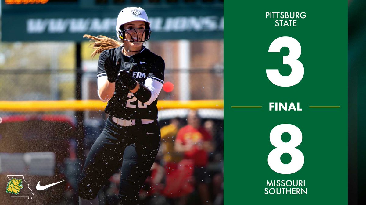 Lions take game 1 of the DH with Pittsburg State 8 - 3.

Emily Perry with a 3-run homerun, Josie Topfi with 3 RBI's and Bailey Lacy with the win. Game 2 coming up in about 15 minutes. #LetsRoar