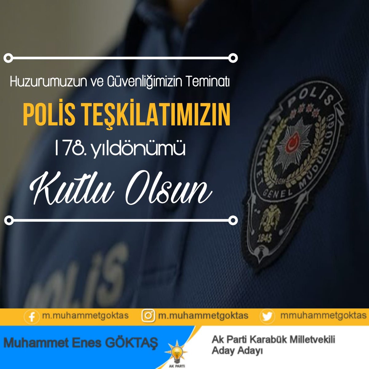 Muhammet Enes GÖKTAŞ (@mmuhammetgoktas) on Twitter photo 🇹🇷Huzurumuzun ve güvenliğimizin teminatı için üstün vazife anlayışıyla hizmet veren Türk Polis Teşkilatı'nın 178. yıl dönümü kutlu olsun!
<a href="/EmniyetGM/">Türk Polis Teşkilatı</a>
#PolisHaftası #polis #emniyet #10nisan 🇹🇷Huzurumuzun ve güvenliğimizin teminatı için üstün vazife anlayışıyla hizmet veren Türk Polis Teşkilatı'nın 178. yıl dönümü kutlu olsun!
<a href="/EmniyetGM/">Türk Polis Teşkilatı</a>
#PolisHaftası #polis #emniyet #10nisan
