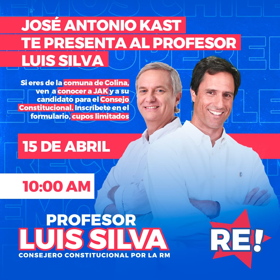profesor_silva's tweet image. Te invito al evento, donde @joseantoniokast me presentará como su candidato para el Consejo Constitucional. Hay cupos limitados, inscríbete en este link:
 forms.gle/xbi1tVASTsbwzf…

#ConsejeroLuisSilva #ElProfeSabe