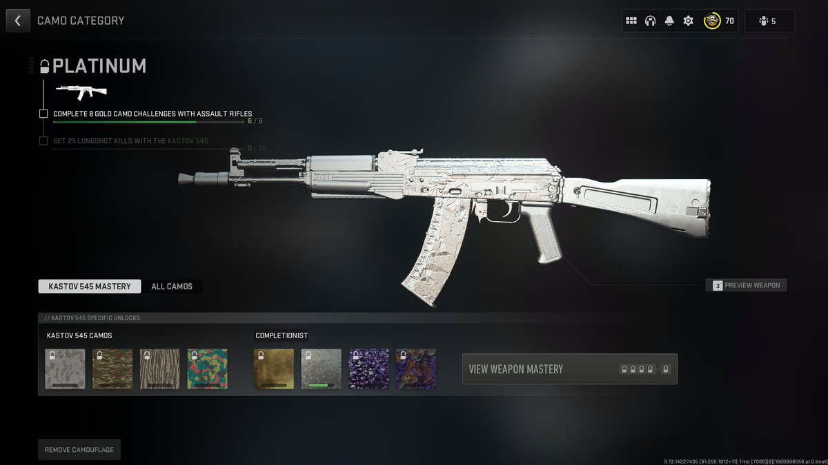 CraftyPlatinums's tweet photo. Currently taking a break from @PlayApex so I've decided to grind out Orion camo on @ModernWarzone I should be unlocking Platinum ARs tomorrow and I've reached prestige 1! #ModernWarfare2 #OrionCamo https://t.co/IzL3yFjBDA