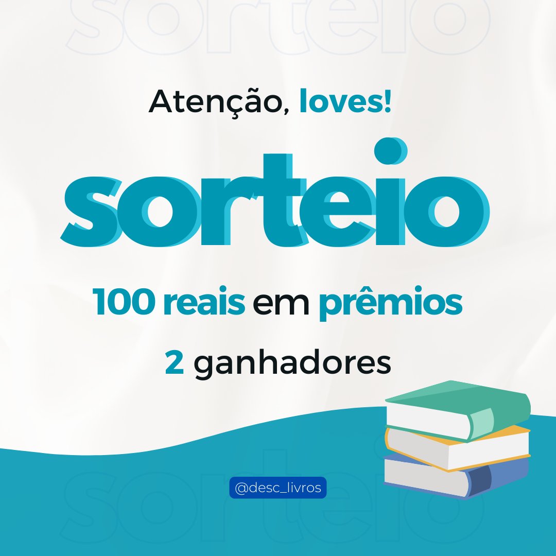 desc_livros's tweet photo. ✨ SORTEIO FLASH ✨
- 2 GANHADORES!!

🎁PRÊMIO: R$50 em Livros ou Pix.

✨COMO PARTICIPAR:  

- Seguir @desc_livros

- Like e RT neste tweet.

 - Comentar o nome e o print dps de clicar no link e ajudar (O print só será válido caso seja +0).

🔗Link: https://t.co/TPQIj9cyKg

*Chances novas depois das 00h!  

📅Resultado: 11/04

*O sorteio será feito somente se batermos a meta