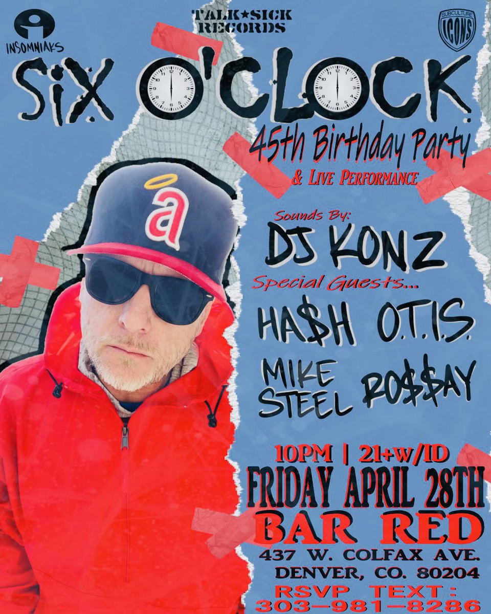 Hashgotbars's tweet photo. Friday 4/28 I’ll be at @BarRedDenver rockin wit my boy Six O’clock for his 45th lap around the sun ☀️ it’s FREE hit the number on the flyer to RSVP! THE LINE UP THO! 👀
#hashgotbars #survival7ent #thehandsomeakh #independent #hiphop #rapper #Denver #hiphopculture https://t.co/vZEyj76sTJ