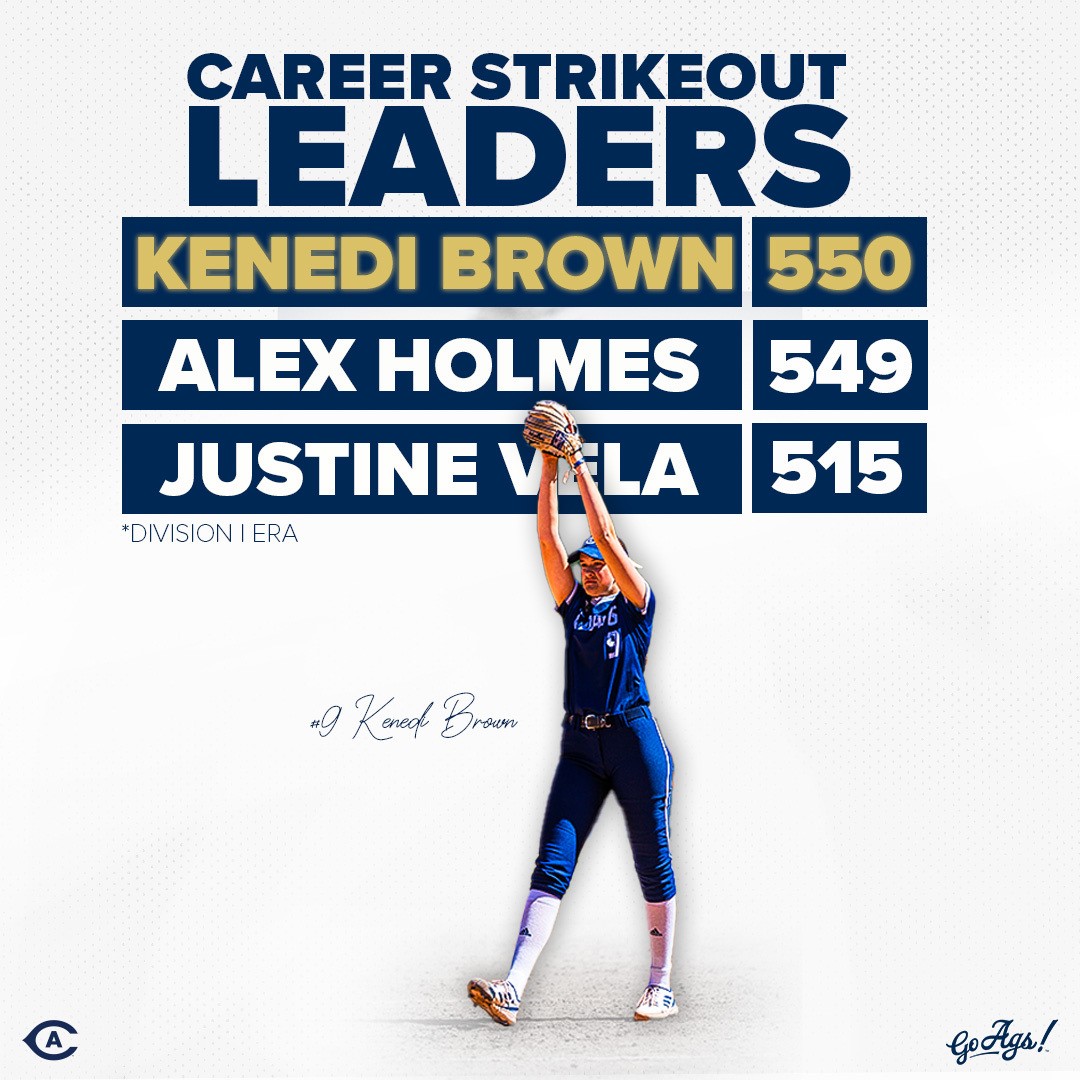 HISTORY! Kenedi Brown has broken the UC Davis Division I career strikeout record. Brown now sits alone atop the record book with 550 career strikeouts! #GoAgs