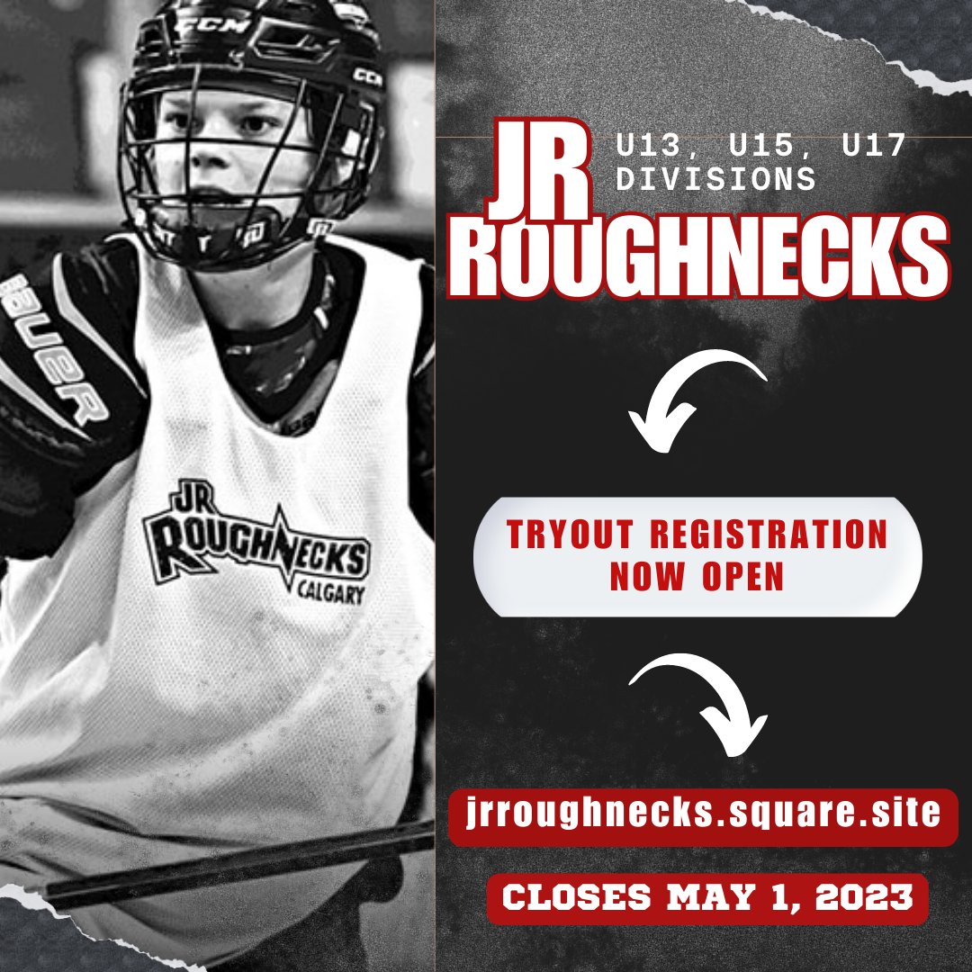 JR ROUGHNECKS TRYOUT - NOW OPEN! 
It's not too late but the clock is ticking to get registered for tryouts for this one-of-a-kind player development lacrosse experience. Get all the details at jrroughnecks.square.site. 
#jrroughnecks #jrnll #calgaryroughnecks #nllroughnecks
