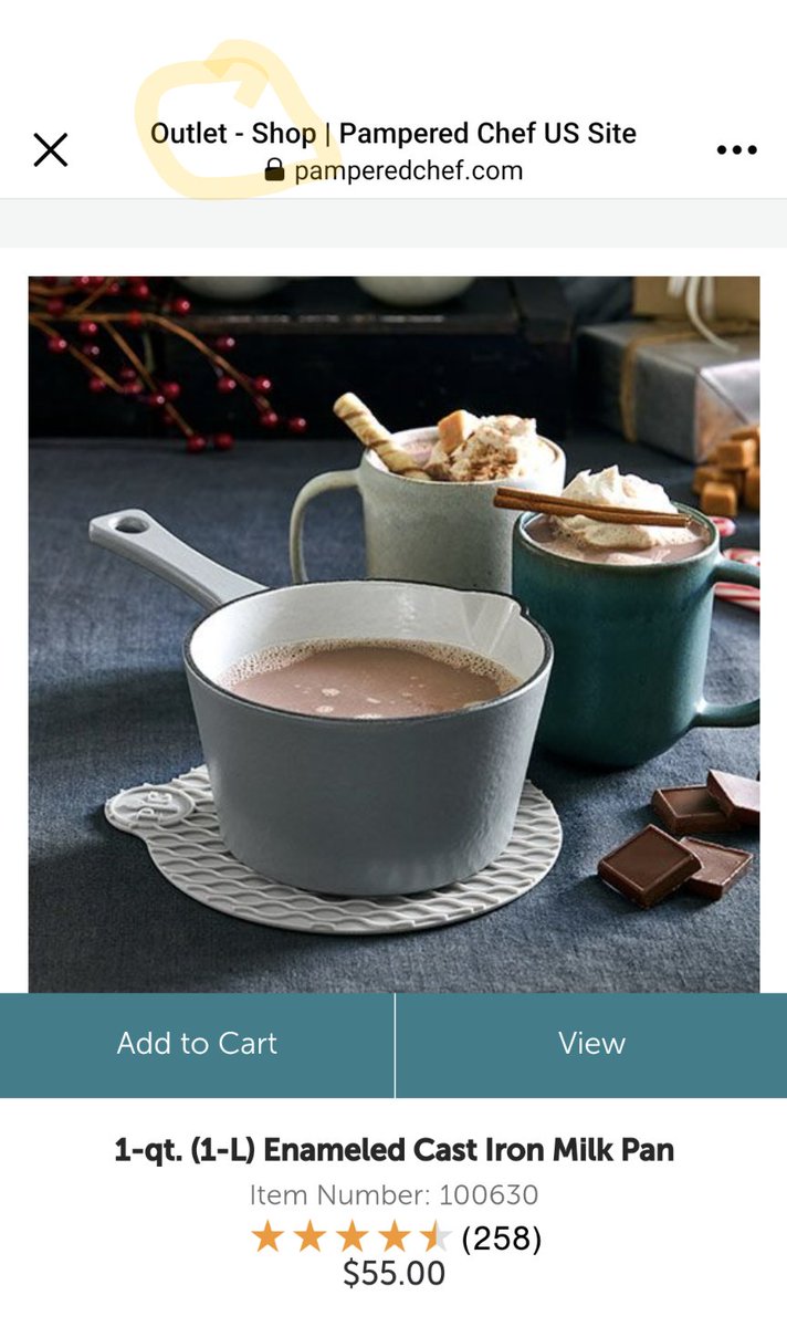 LRaesteel's tweet photo. @pamperedchef what is the outlet price of the 1 qt. Enameled Cast Milk Pan? It is in the outlet but shows full price. https://t.co/Bk4sJFumEW