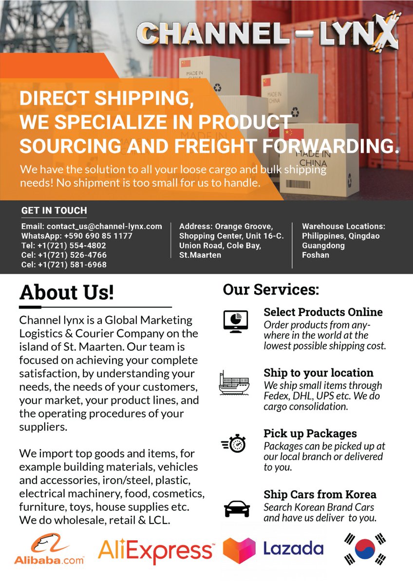 Need Cargo from Asia to the Caribbean?
Contact Channel Lynx to do all the shipping and Sourcing for you.