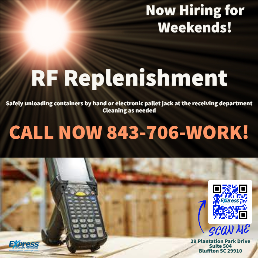 BlufftonExpress's tweet image. RF Scanner Users! Looking for Weekend Work?
Call us TODAY, we have what YOU are looking for!
#bluffton #rfscanner #cherrypicker #forklift #hardeeville #expressprosbluffton