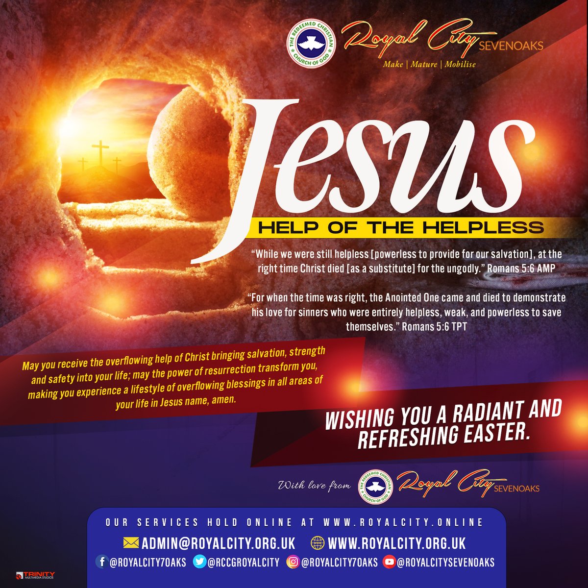RCCGRoyalCity's tweet image. Easter Sunday Service | JESUS - #Help of the helpless holds today 09/04/2023 @ 2pm, join us as we celebrate the resurrection of our Saviour and receive overflowing help of salvation, strength and safety...
youtu.be/JzqZbgw_AJ4

#OverflowingBlessings #UncommonFavour #Vision