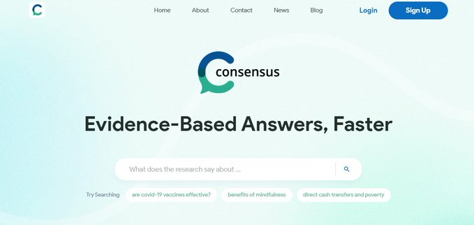 هام للباحثين  consensus.app هذا الموقع مدعوم بالذكاء الاصطناعي يتيح لك طرح سؤال أو فكرة وراح يعطيك نتائج الدراسات والأبحاث بالنسبة، يظهر لك اقتباسات من الدراسات حول الجزء المرتبط بموضوعك..  5    الخدمة تجريبية ولا تعمل باللغة العربية  #أفكار_البحثية