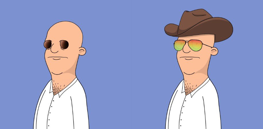 Dad on the left sold a year ago for $550~ I bought it for $80~ and turned it into what’s on the right for free … 🤷‍♂️ #jpegfixerupper 🏗️  <a href="/CryptoDadsNFT/">CryptoDads ♨️</a>