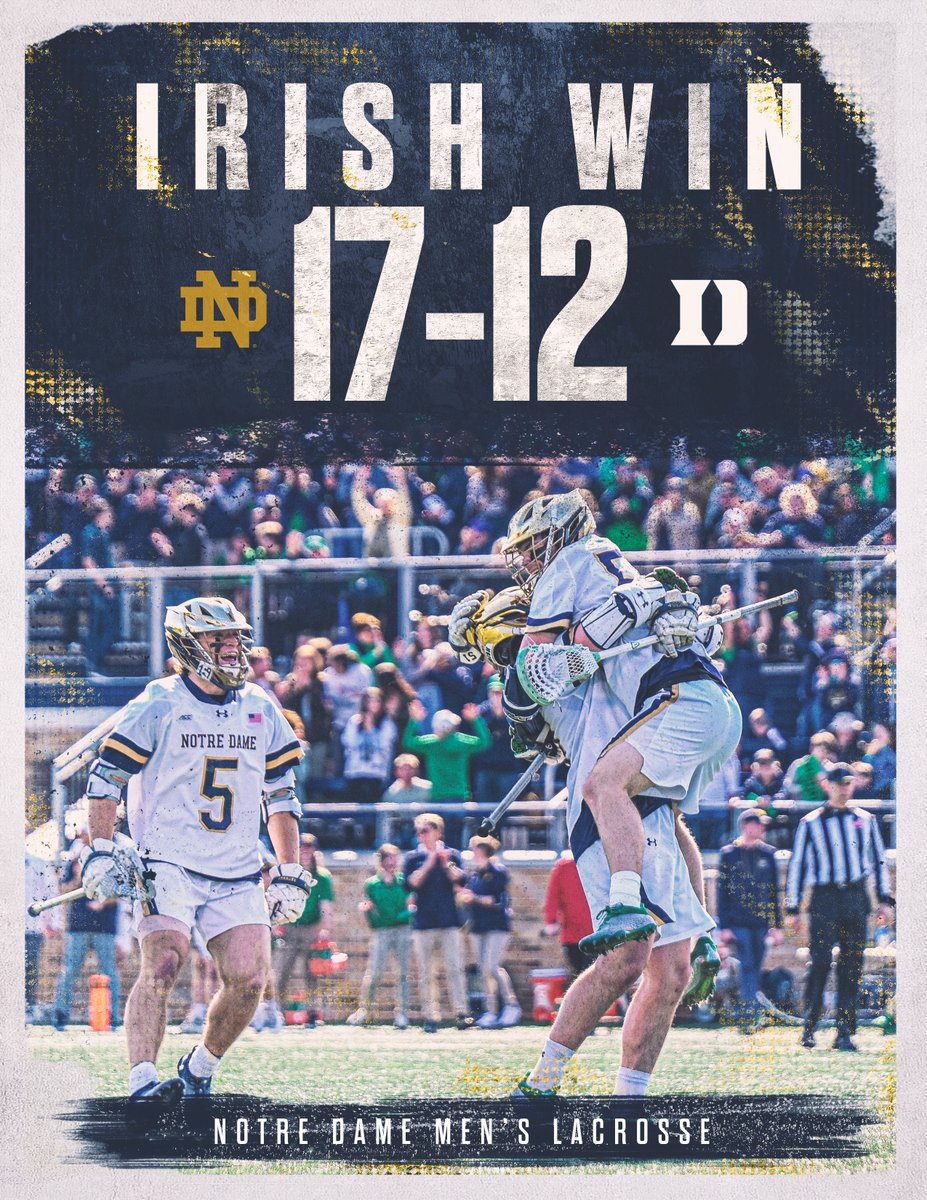 NDlacrosse's tweet photo. ALL. IRISH.

#2 ND dominates in a 17-12 win over #1 Duke in front of a sold-out crowd at Arlotta!

#GoIrish☘️ https://t.co/nN2VMoyXSi