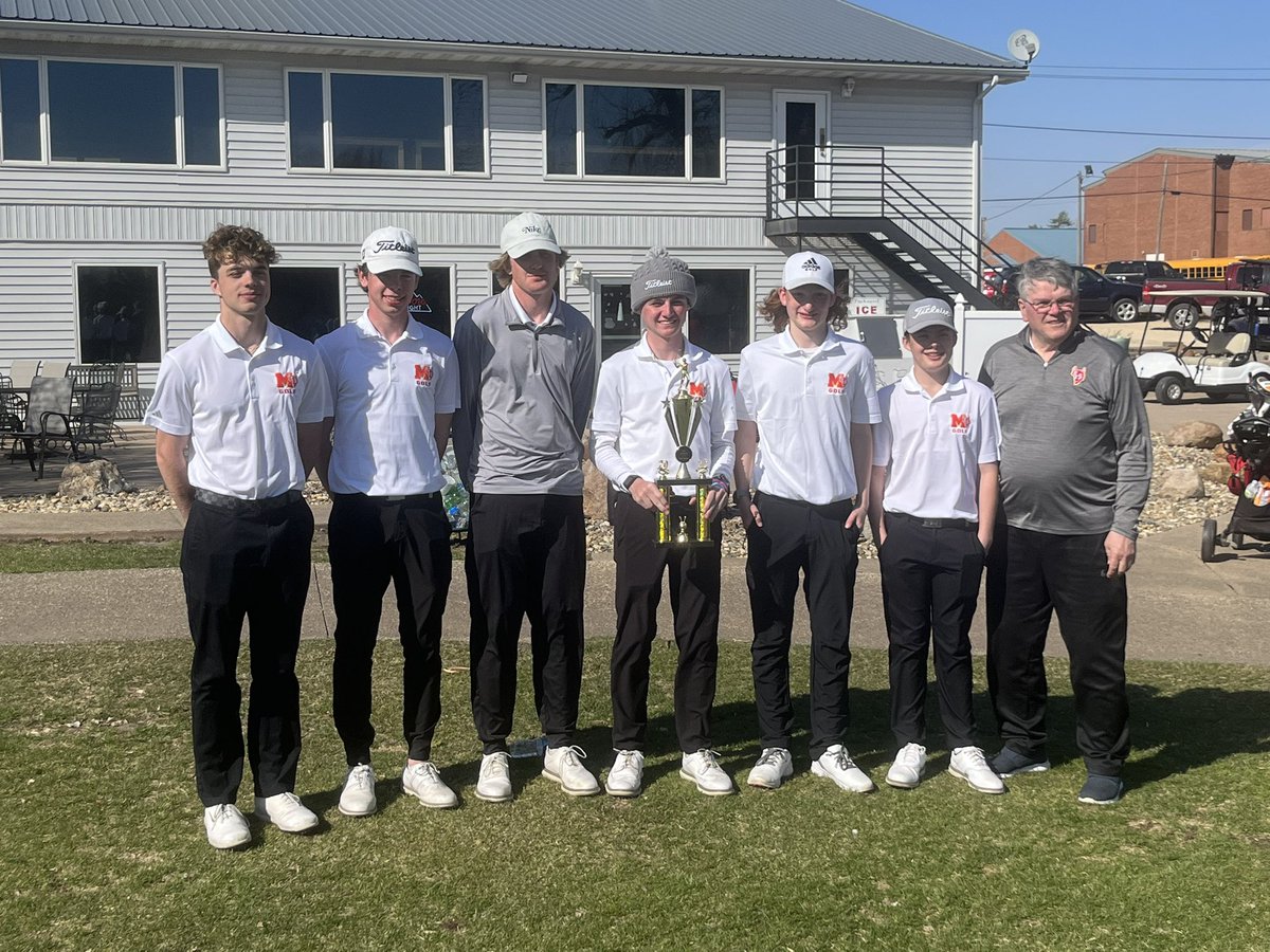 marionboysgolf's tweet image. One in the books, and the team got the season off to a great start. First place with a team score of 340 to edge out Don Bosco by one stroke.