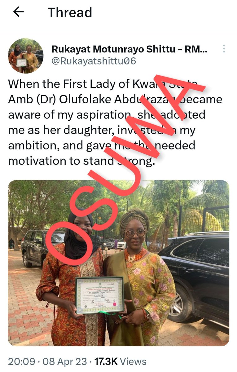 Jani4Tijani's tweet photo. @Ishowo_Lanre Dozens women wey dem elect on merit over d years under @PDPKwaraState
None of dem were force 2 carry certificate 2 hail any pompous @firstladykwara o
As pipu dey congratulate dat @Rukayatshittu06, she come troway haself into #IroyAARamoni @Kwara_APC slavery wotowoto
SMH
#Osuwa https://t.co/Y0YfTfeRi5