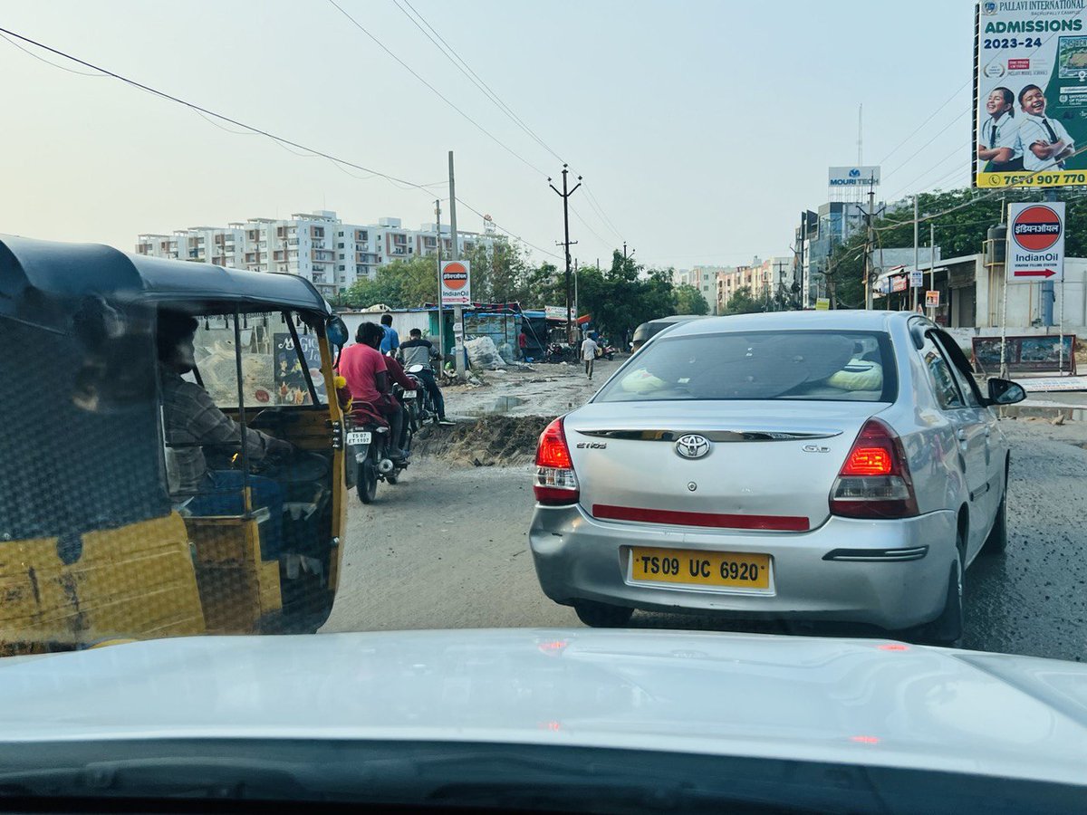 Maharshiteja's tweet photo. Sir, as a resident of Praneeth Pranav Leaf Mallampet, I'm extremely concerned about the deplorable condition of the Bachupally-Mallampet road. It's a death trap for everyone who uses it.Pls take immediate action to repair the road.@KTRBRS @KTRoffice @RajuShambipur @OwnersPpl https://t.co/Dqe0xV2HmX