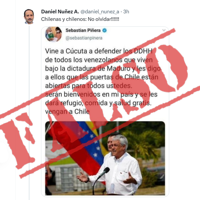 🔴 #URGENTE | #FakeNews DANIEL NÚÑEZ COMPARTIÓ TWEET FALSO DEL EX PRESIDENTE PIÑERA: El senador del Partido Comunista <a href="/daniel_nunez_a/">Daniel Nuñez A.</a>  se llenó de críticas luego de compartir un tweet falso del ex presidente Sebastián Piñera, en el que supuestamente ofrecía comida y salud gratis