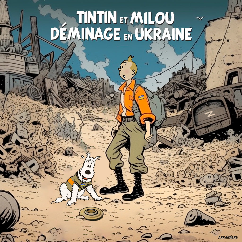akkanalke1's tweet image. TINTIN och Milou röjer minor. @LarssssBe #tintin #ukraine #demining #tintinetmilou #fictivecomicbook #slavaukraini #hergestyle #forthegoodcause @stakmaskin
