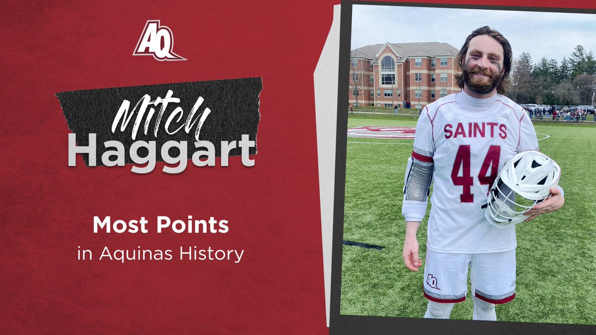 AQSaints's tweet photo. Congratulations are in order to Mitch Haggart who now has the most points in @AQMensLax history. Haggart now has 270 points and will continue to add to his legacy throughout the rest of the season. Congrats Mitch!

#SaintsMarchOn https://t.co/02Msoth3T1