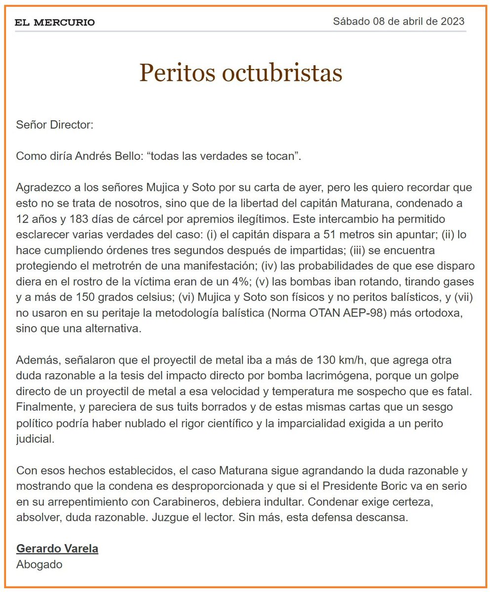 Fiscales octubristas, peritos octubristas. Jueces octubristas? El capitán Maturana es inocente pero no les importa.