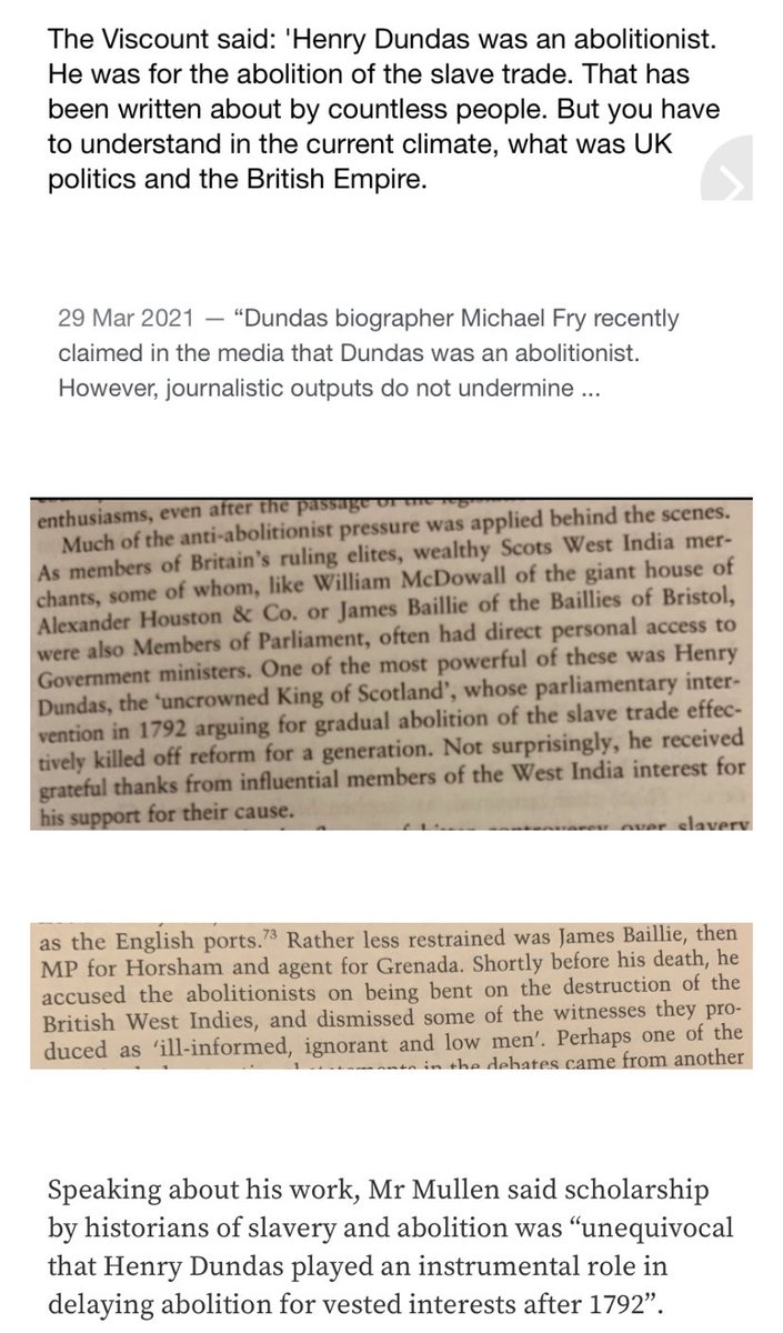 Our History/Dundas was not an “abolitionist” as stated by Dundas’ descendant (Viscount) and M. Fry. Devine said Dundas “delayed” abolition (confirmed by Mullen) to help slavers, eg James Baillie who called abolitionists “low men”…why would he call supporter Dundas a ‘low man’?