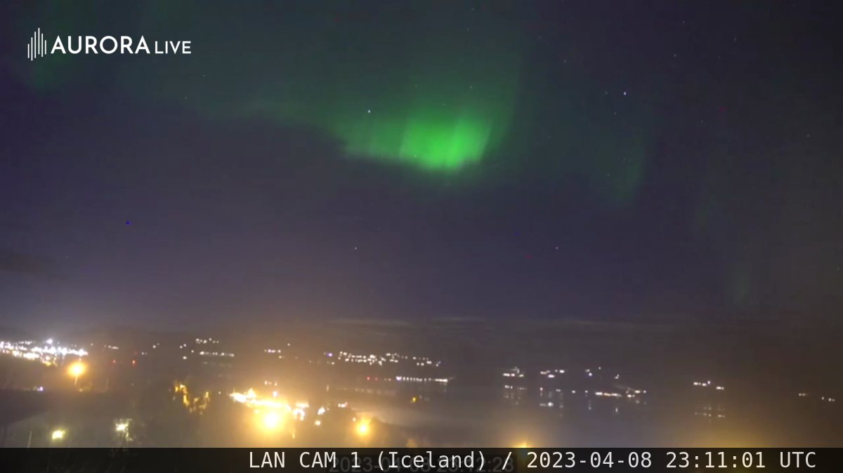 _AURORA_live_'s tweet photo. #Aurora alert on #livecam: LAN – CAM 1 (Iceland), UTC-Time: 2023-04-08 23:11:01, Local time: 2023-04-08 23:11:01, Place: #Iceland, Performance: 11.24%, Intensity: 44.7%, Coverage: 22%, https://t.co/82BdcKpz7h #NorthernLights #AURORAlive #AuroraLovers #AuroraAlert https://t.co/lD0ddhVOB7