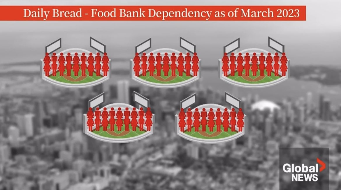 The food security and affordability situation in Toronto is dire — and these graphics tell the story. Daily Bread Food Bank feeds 270K Population of Kitchener is 242K You could fill the Rogers Centre more than FIVE times over and people in Toronto would still be hungry.