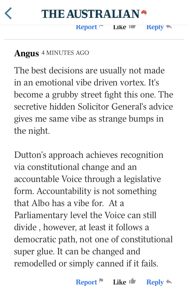 Albenese’s cinstitutional changes are a one way street. Once made, they cannot be reversed. Given the complexity of this issue, and the undeniable failures of the past, it is doubtful Albanese has got it right. Dutton still advocates A voice, but via safer legislation. Vote NO.