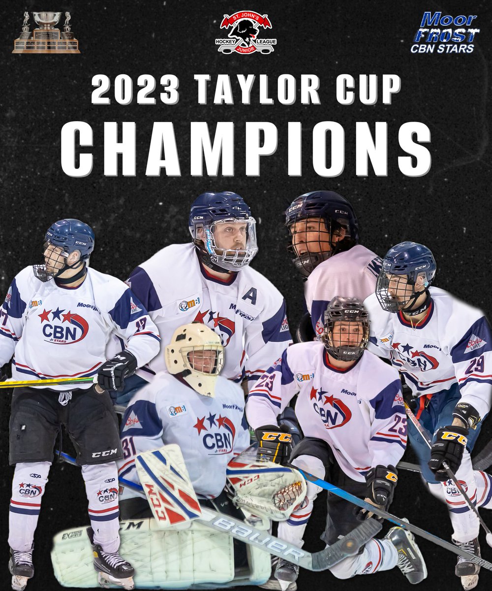 sjjuniorhockey's tweet photo. 🏆 2022-23 SJJHL CHAMPIONS 🏆

The MoorFrost CBN Stars have won the Taylor Cup, defeating the St. John’s Caps in four straight games!

#SJJHL https://t.co/BKM49EDFFJ