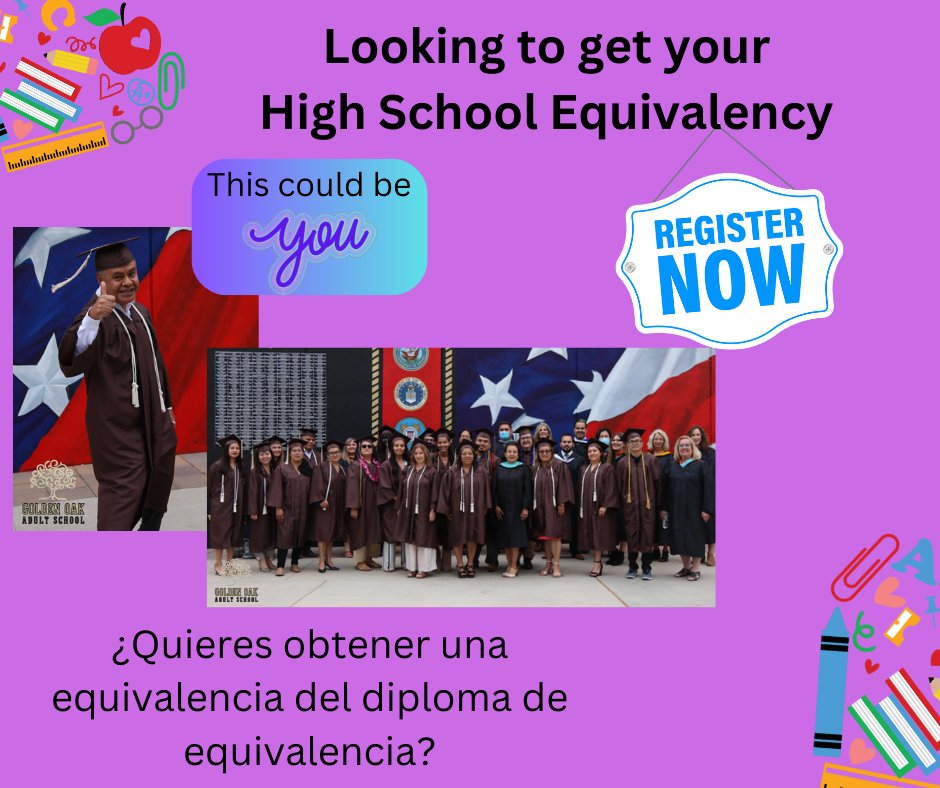 GoldenOakAdult's tweet image. Looking at High School Equivalency Programs? Try HiSET with us. 

#HiSET #highschoolequivalency #english #espanol #classes #nightschool #nightclasses #weekendclasses #SCV #SantaClarita #SantaClaritaValley #registernow
