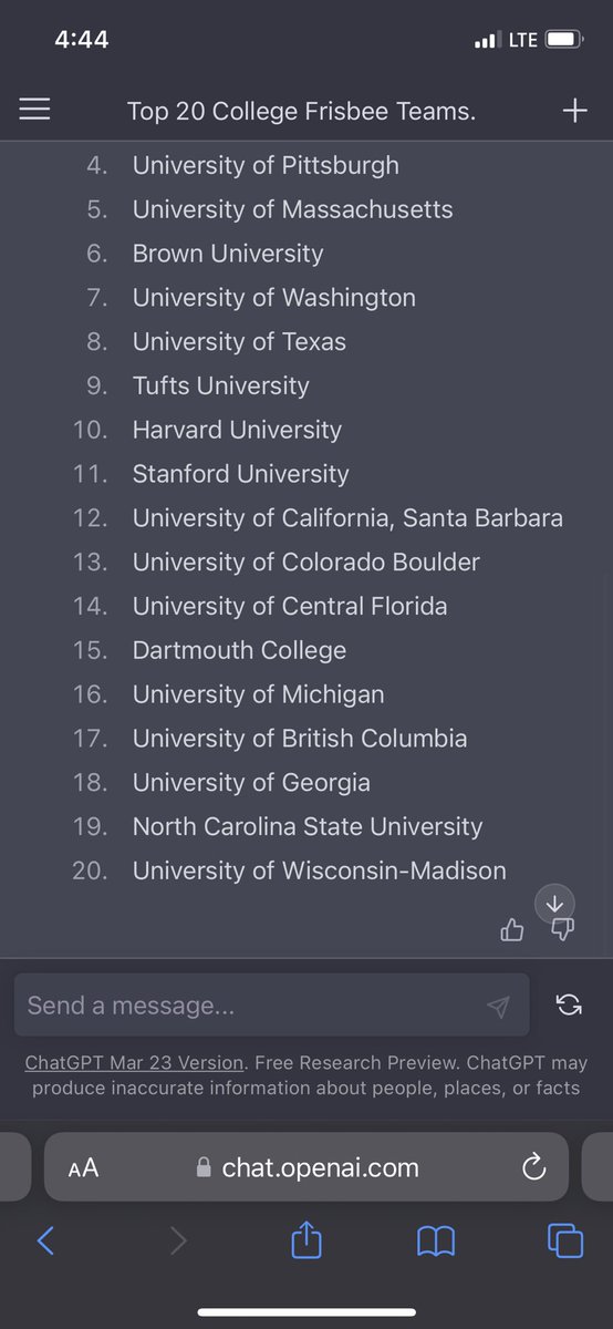 Just checked the college ultimate rankings. Can’t wait to go to nationals!